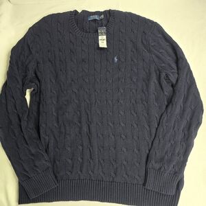 New Polo Ralph Lauren Cable Knit Pullover Sweater Men's Size 2XB Navy Blue